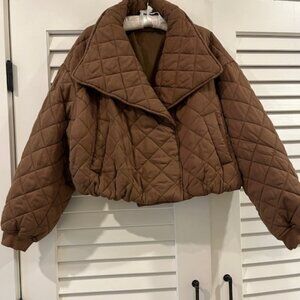 Brown Waist Length Puffy Jacket, Size XL